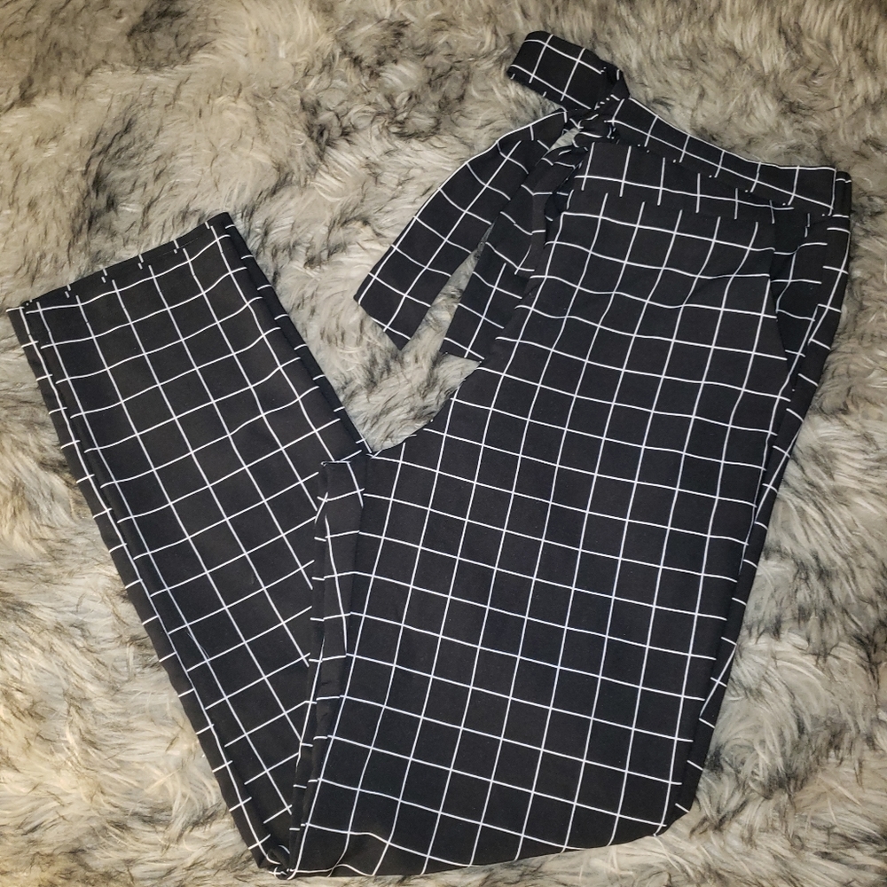 Black and white grid slacks